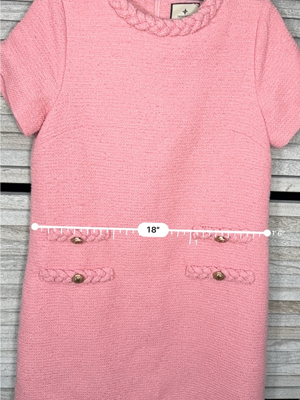 Tuckernuck Blossom Pink Tweed Jackie Dress Size M Gold Buttons - Picture 13 of 14